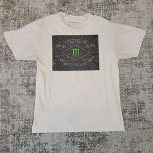 Monster Energy Shirt Mens Medium White Motocross 2002 Flag Logo Distressed Stain